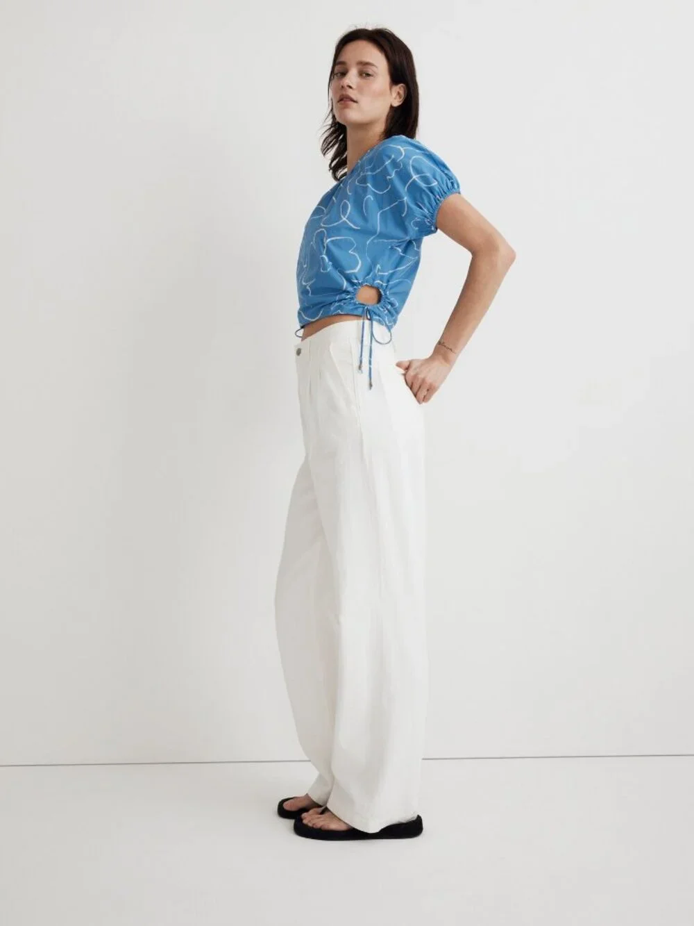 Madewell Poplin Puff-Sleeve Cutout Crop Top – Size Small